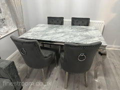 Grey Louis Dining Table With Dark Grey Valencia Chairs