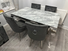 Grey Louis Dining Table With Dark Grey Valencia Chairs