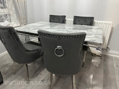 Grey Louis Dining Table With Dark Grey Valencia Chairs