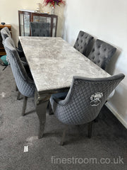 Grey Louis Dining Table With Dark Grey Majestic Chairs