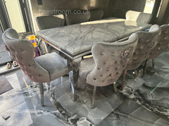 Grey Louis Dining Table With Light Grey Valentino Chairs