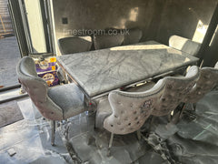 Grey Louis Dining Table With Light Grey Valentino Chairs