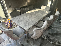 Grey Louis Dining Table With Light Grey Valentino Chairs