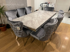 Grey Arial Dining Table With Chelsea Silver Shimmer Chairs