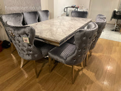 Grey Arial Dining Table With Chelsea Silver Shimmer Chairs