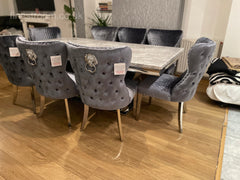 Grey Arial Dining Table With Chelsea Silver Shimmer Chairs