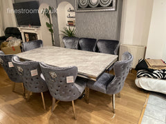 Grey Arial Dining Table With Chelsea Silver Shimmer Chairs