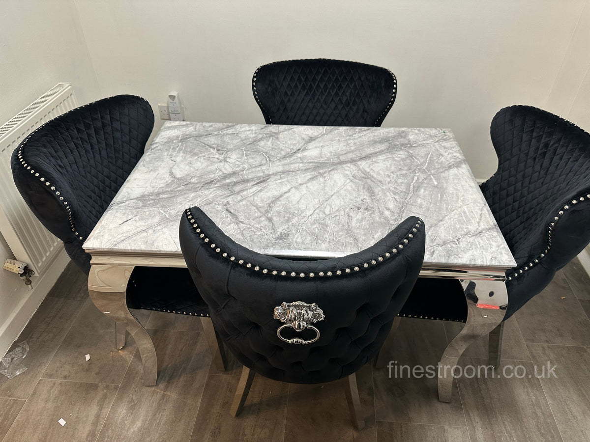 Grey Louis Dining Table With Black Valentino Chairs