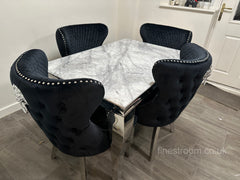 Grey Louis Dining Table With Black Valentino Chairs