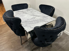 Grey Louis Dining Table With Black Valentino Chairs