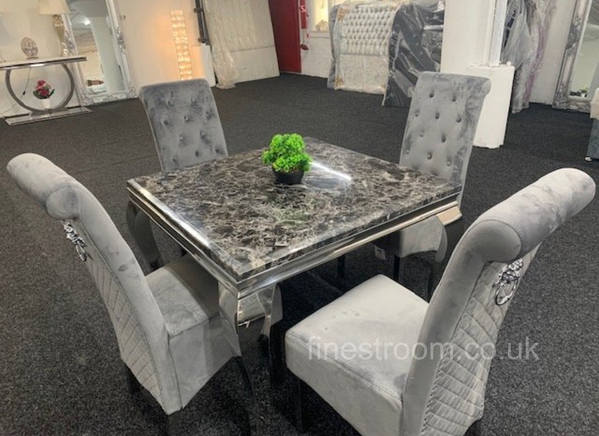 1M Black Louis Dining Table With Dark Grey Sofia Chairs