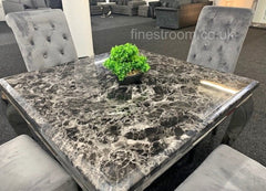 1M Black Louis Dining Table With Dark Grey Sofia Chairs