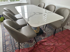 White Orion Gold Dining Table With Astra Beige Chairs