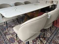 White Orion Gold Dining Table With Astra Beige Chairs