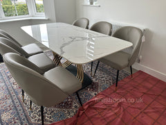 White Orion Gold Dining Table With Astra Beige Chairs