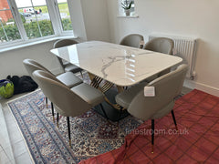 White Orion Gold Dining Table With Astra Beige Chairs