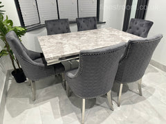 Grey X Table with Roma No Knocker Chairs