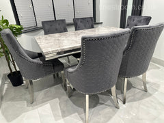 Grey X Table with Roma No Knocker Chairs