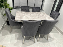 Grey X Table with Roma No Knocker Chairs