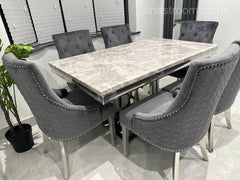 Grey X Table with Roma No Knocker Chairs