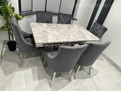 Grey X Table with Roma No Knocker Chairs