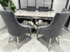 Grey X Table with Roma No Knocker Chairs