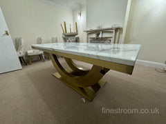 White Gold Monaco Dining Table With Cream Gold Lion Knocker Victoria Chairs