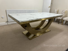 White Gold Monaco Dining Table With Cream Gold Lion Knocker Victoria Chairs