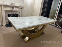 White Gold Monaco Dining Table With Cream Gold Lion Knocker Victoria Chairs