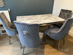 Grey Louis Dining Table With Dark Grey Majestic Chairs