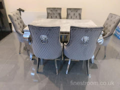 Grey Louis Dining Table With Dark Grey Majestic Chairs