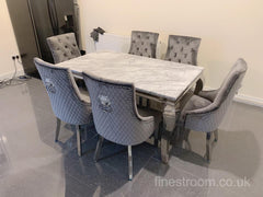 Grey Louis Dining Table With Dark Grey Majestic Chairs