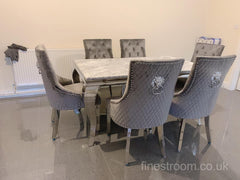 Grey Louis Dining Table With Dark Grey Majestic Chairs