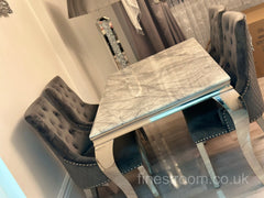 Grey Louis Dining Table With Dark Grey Majestic Chairs