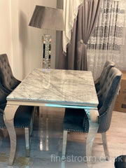 Grey Louis Dining Table With Dark Grey Majestic Chairs