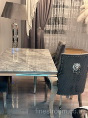 Grey Louis Dining Table With Dark Grey Majestic Chairs