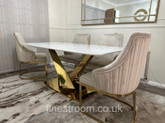 White Valeo Gold Dining Table With Chelmsford Gold Chairs