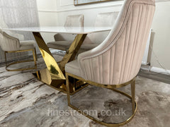 White Valeo Gold Dining Table With Chelmsford Gold Chairs