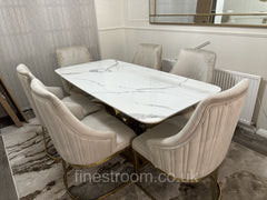 White Valeo Gold Dining Table With Chelmsford Gold Chairs