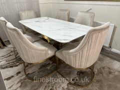 White Valeo Gold Dining Table With Chelmsford Gold Chairs