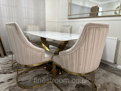 White Valeo Gold Dining Table With Chelmsford Gold Chairs