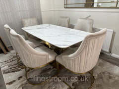 White Valeo Gold Dining Table With Chelmsford Gold Chairs