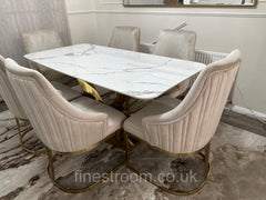 White Valeo Gold Dining Table With Chelmsford Gold Chairs