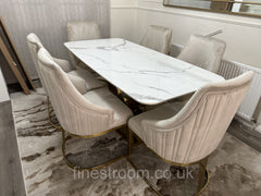 White Valeo Gold Dining Table With Chelmsford Gold Chairs