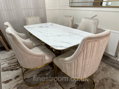 White Valeo Gold Dining Table With Chelmsford Gold Chairs