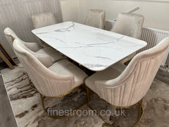 White Valeo Gold Dining Table With Chelmsford Gold Chairs