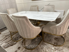 White Valeo Gold Dining Table With Chelmsford Gold Chairs