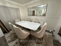 White Valeo Gold Dining Table With Chelmsford Gold Chairs