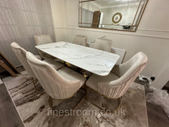 White Valeo Gold Dining Table With Chelmsford Gold Chairs