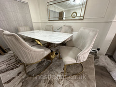 White Valeo Gold Dining Table With Chelmsford Gold Chairs